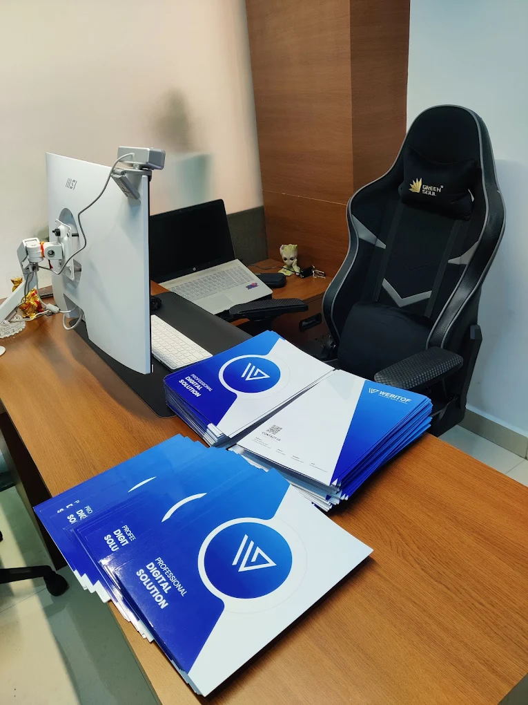 Founder desk at Webitof office with digital solution materials